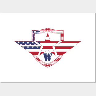 Letter W American Flag Monogram Initial Posters and Art